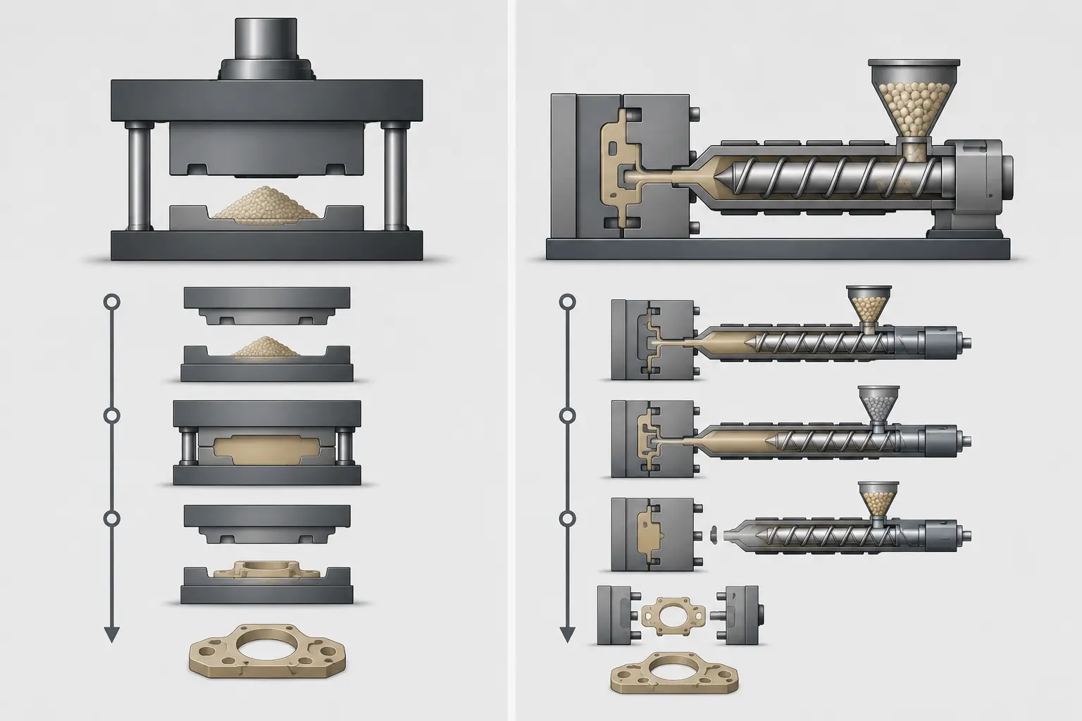 PEEK Compression Molding vs Injection Molding parts comparison